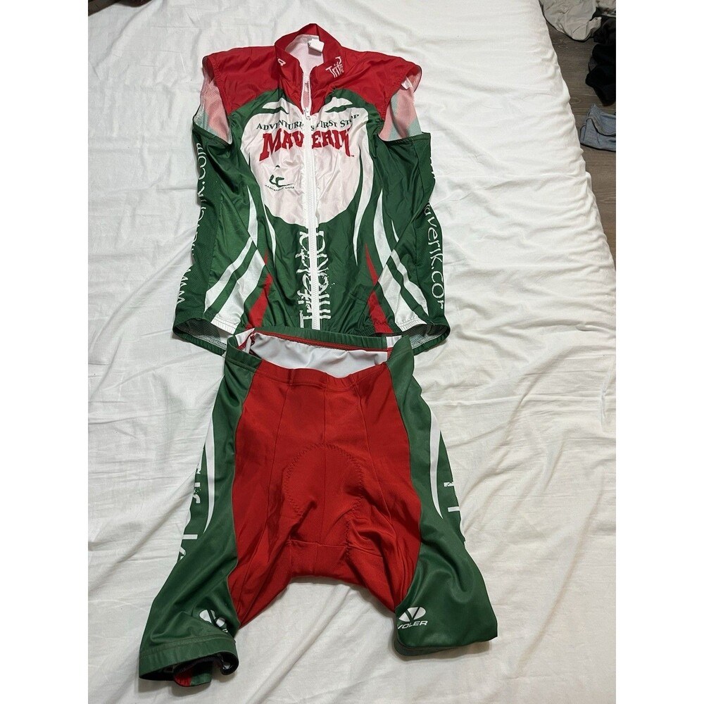 Voler Large Zip Up Made in‎ USA Maverick Cycling Jersey,  Padded Shorts Mens LG